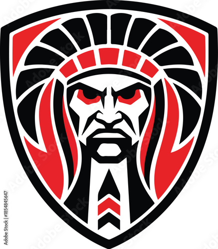 Native American Chief Logo with Intense Gaze and Headdress.