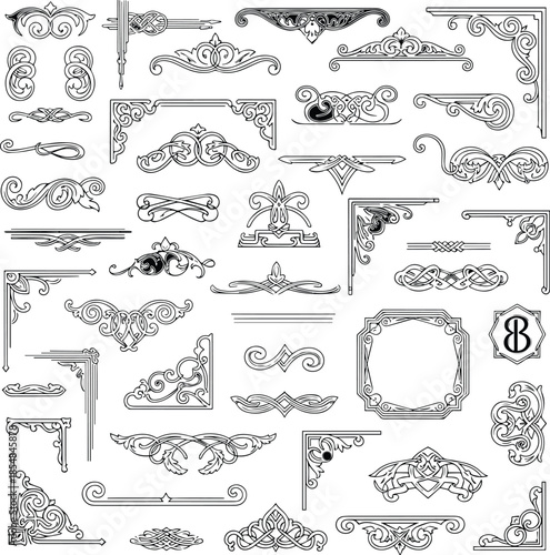 Vintage typographic decorative ornament design elements set vector illustration