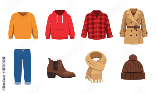 Colorful arrangement of autumn clothing and accessories