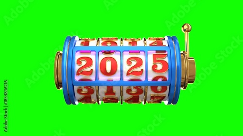 Slot machine showing 2026 with casino elements on a green background, Happy New Year 2026 concept