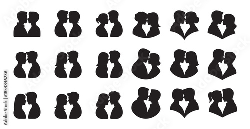 Kissing couples set with people kissing each other love romance emotion and passion concept