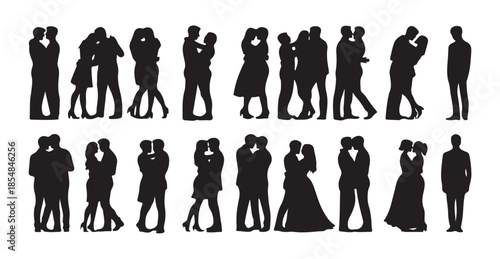 Loving couples set with people hugging and kissing each other love romance and relationship