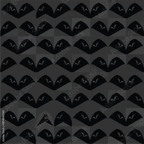 Pattern of stylized bird shapes with glowing eyes in dark tones.
