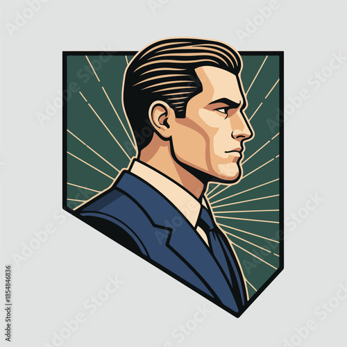 Profile View of Handsome Man in Blue Suit and Tie.