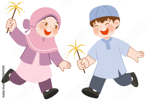 Muslim kids playing firework