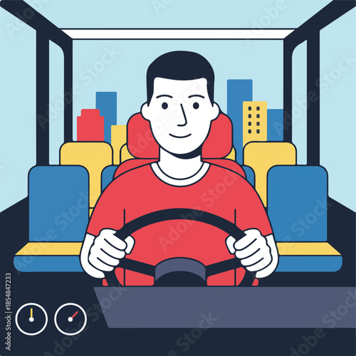 Illustration of a bus driver focused on the road.