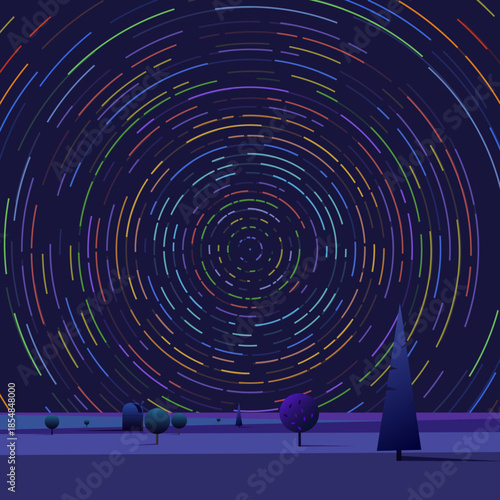 Stars in exposured motion background vector illustration landscape. Science of space and astronomy