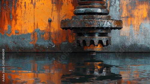 Industrial machinery operation in factory water reflection close-up view heavy equipment concept