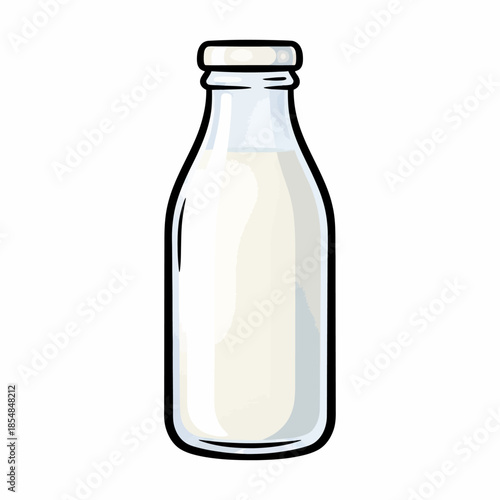 A clear glass milk bottle with a simple, classic, and clean design.