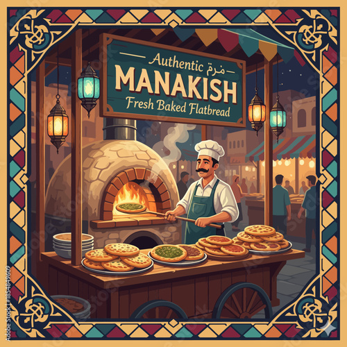 Manakish, a traditional Middle Eastern flatbread topped with flavorful ingredients.

