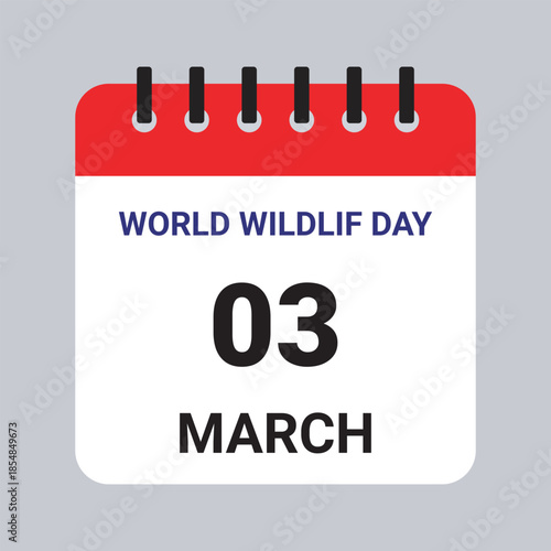 Vector Illustration of Calendar Date March 03, World Wildlife Day on Grey Background