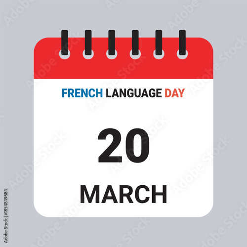 Vector Illustration of Calendar Date March 20,French Language Day on Grey Background