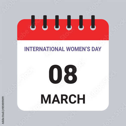 Vector Illustration of Calendar Date March 08, International Women’s Day on Grey Background