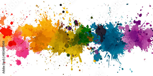 Colorful watercolor paint splatter background with rainbow hues