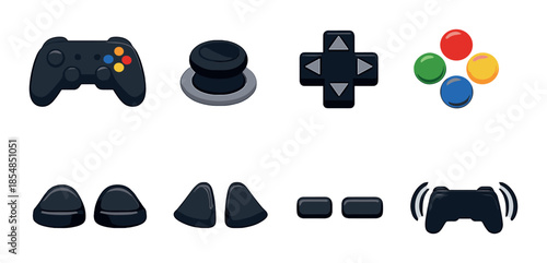 Gaming controls icons: gamepad, joystick, d-pad, buttons