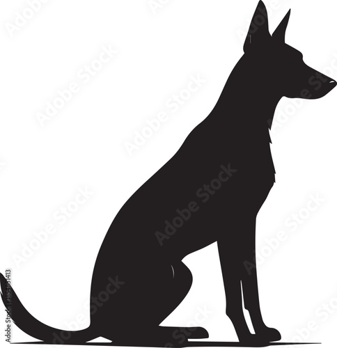 Alert Sitting Dog Silhouette Vector Illustration on White Background