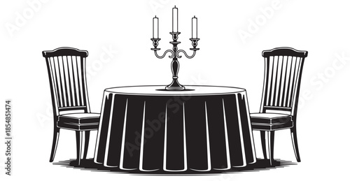 Table setting with two chairs and a candelabra for romantic dining scene