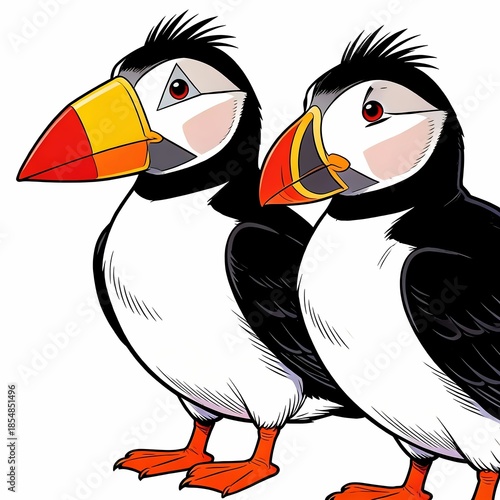wild atlantic puffin seabird auk family illustration