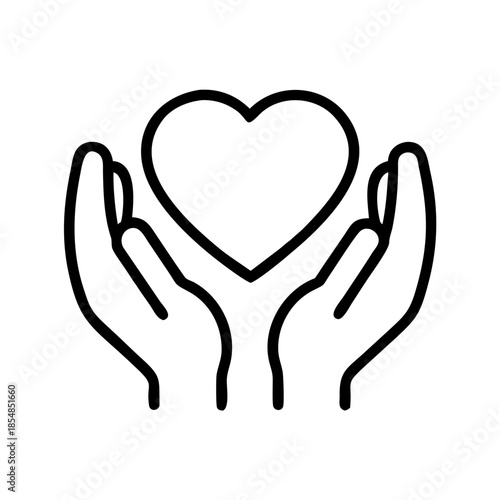 Hands holding heart symbol in minimalistic line art style  