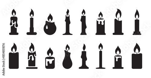 Assortment of dripping and plain candle silhouettes with flames