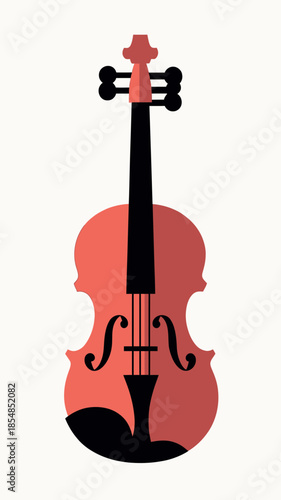 Minimalist flat vector violin illustration with simple black and red design and string details for music icon concept