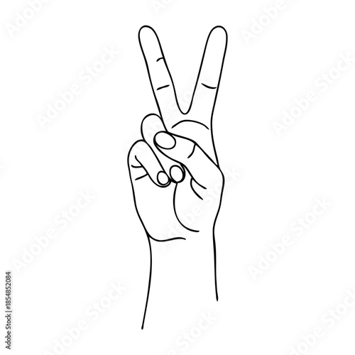 Dibujo de trazo único de mano mostrando dos dedos haciendo el símbolo de la victoria	
