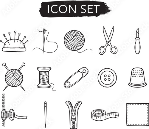 Sewing icon set outline handmade craft and tailor equipment
