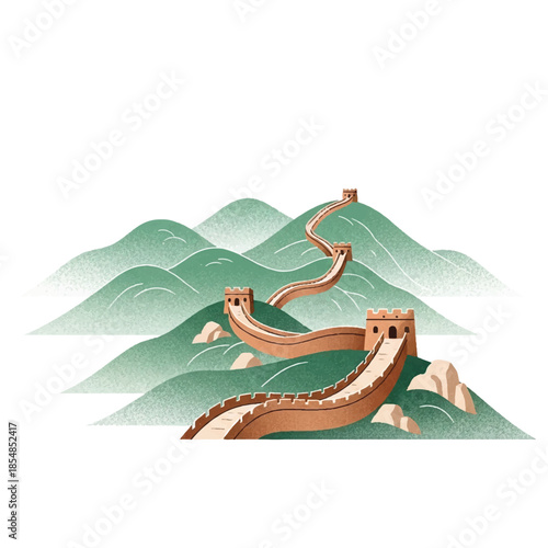 The Great Wall of China illustration on mountains
