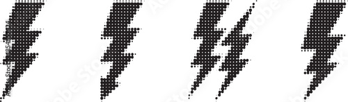Lightning bolt halftone dot pattern icons set flash thunder vector