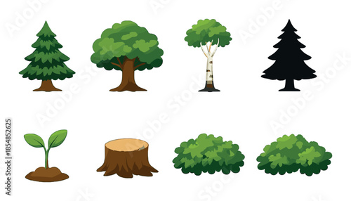 Diverse tree stages and types in a soft glowing forest setting