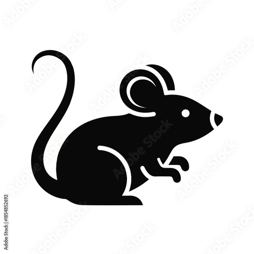 Simple black silhouette of a mouse in profile on a white background
