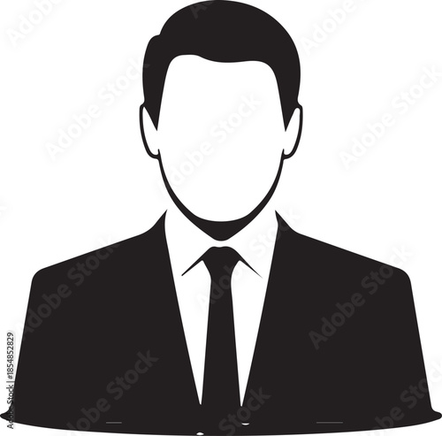 Black silhouette of a man in a suit and tie with a blank face