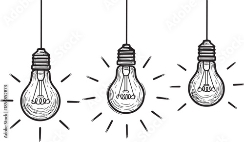 Three vintage sketch light bulbs hanging from ceiling creative idea