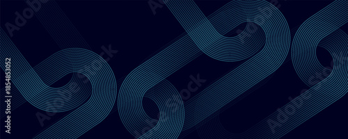 Dark blue abstract background with glowing geometric lines. Modern shiny blue diagonal rounded lines pattern.