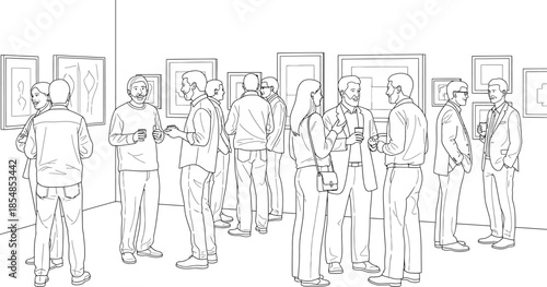 People viewing artwork at a gallery opening event