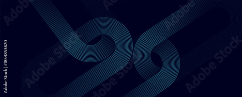 Dark blue abstract background with glowing geometric lines. Modern shiny blue diagonal rounded lines pattern.