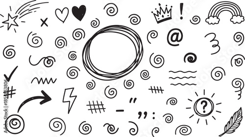 Abstract scribble set of hand drawn swirls and decorative ornaments