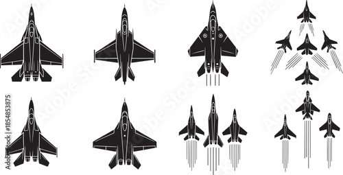 Silhouette fighter jets in formation flying