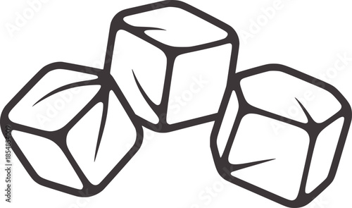 Three black and white outline dice in a simple line style
