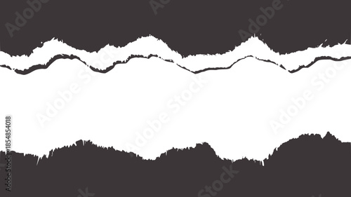 Three black torn paper strips and fragments white