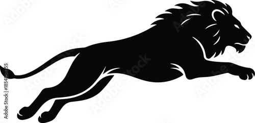 Silhouette of a Powerful Lion Leaping Forward with Grace and Strength.