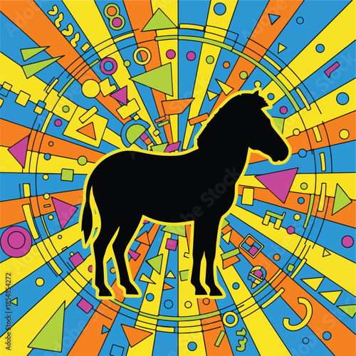 Silhouette of a Standing Black Horse in Profile.