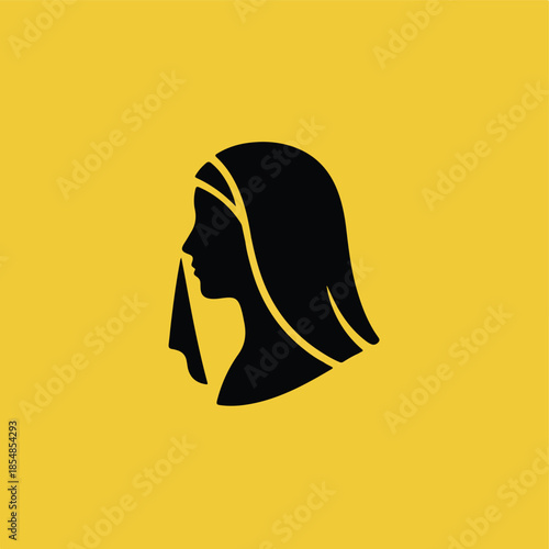 Silhouette of a woman wearing a veil in profile.