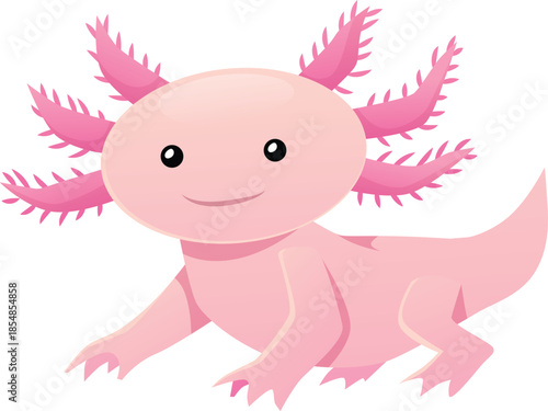 Cute pink Axolotl vector flat icon, exotic aquarium pet, salamander marine friendly monster isolated, cartoon amphibian
