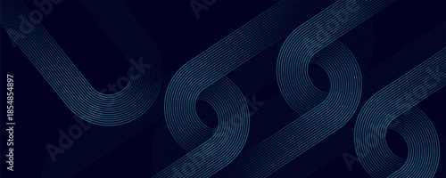 Dark blue abstract background with glowing geometric lines. Modern shiny blue diagonal rounded lines pattern.