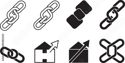 Digital link icons and connection chain symbols for interface set