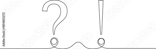 Continuous line drawing of question and exclamation mark symbols set