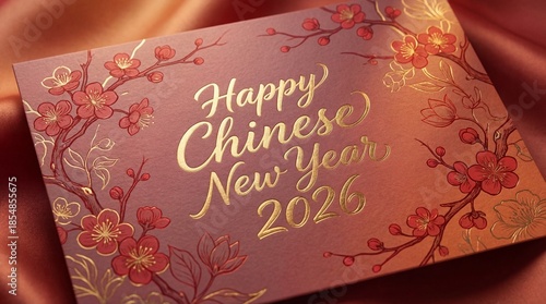 Happy Chinese New Year 2026 Clean Greeting Card Design, English Typography
