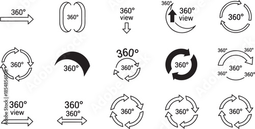 Collection of three hundred sixty degree view rotation arrow symbol