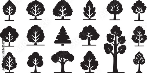 Stylized deciduous tree silhouette on transparent background vector